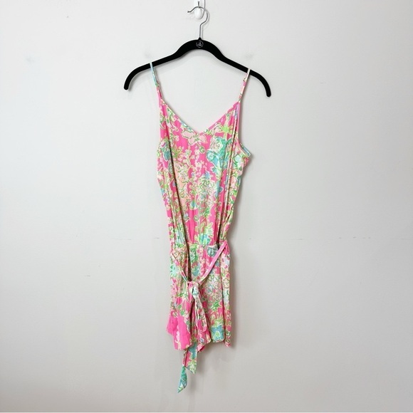 Lilly Pulitzer Deanna Belted Tie Romper Southern Charm Pink Green Floral - Picture 4 of 9